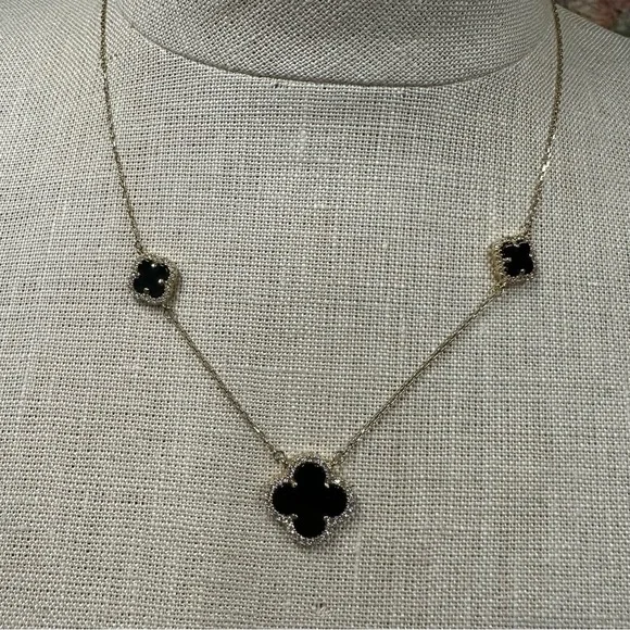 Clover Station Necklace Sterling Silver Gold Vermeil - Picture 6 of 6